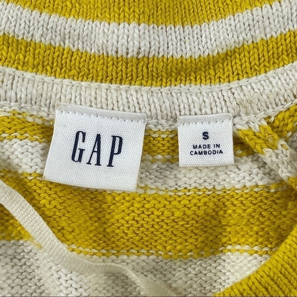 Gap Womens Sweater Vneck Yellow White Striped Side Slits Small - Picture 3 of 7